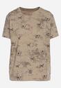 Ciemnobeżowy T-shirt Bawełniany w Print w Motylki Tenorea