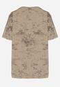 Ciemnobeżowy T-shirt Bawełniany w Print w Motylki Tenorea