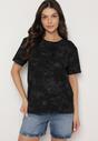 Czarny T-shirt Bawełniany w Print w Motylki Tenorea