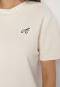 Jasnobeżowy T-shirt o Klasycznym Kroju z Ozdobnym Haftem Galerrena
