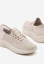 Beżowe Siateczkowe Buty Sportowe Sneakersy Wsuwane z Ozdobnym Sznurowaniem Terelea