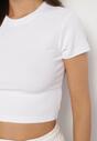 Biały T-shirt z Prążkowanego Materiału o Krótkim Kroju Telunna
