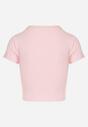 Jasnoróżowy T-shirt z Prążkowanego Materiału o Krótkim Kroju Telunna