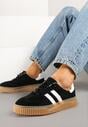 Czarne Sneakersy z Naturalnego Zamszu na Grubej Tłoczonej Podeszwie Teneskela