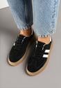 Czarne Sneakersy z Naturalnego Zamszu na Grubej Tłoczonej Podeszwie Teneskela