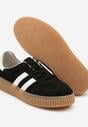 Czarne Sneakersy z Naturalnego Zamszu na Grubej Tłoczonej Podeszwie Teneskela
