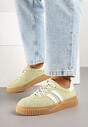 Jasnozielone Sneakersy z Naturalnego Zamszu na Grubej Tłoczonej Podeszwie Teneskela