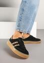 Czarne Skórzane Sneakersy Klasyczne Tenisówki z Zamszu Naturalnego ze Wzorem w Panterkę Teniresela