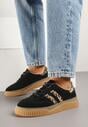 Czarne Skórzane Sneakersy Klasyczne Tenisówki z Zamszu Naturalnego ze Wzorem w Panterkę Teniresela