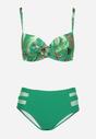 Zielone Bikini Majtki Figi z Siateczkowymi Wstawkami i Biustonosz w Liście Kinella