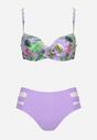 Fioletowe Bikini Majtki Figi z Siateczkowymi Wstawkami i Biustonosz w Liście Kinella