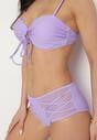 Fioletowe Bikini Biustonosz i Majtki Figi z Wysokim Stanem Zdobione Siateczką Kinetia