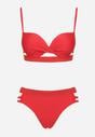 Czerwone Bikini Biustonosz z Wiązaniem i Majtki Figi Zdobione Wycięciami Kinelena
