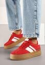 Czerwone Sneakersy w Stylu Klasycznych Tenisówek z Ozdobnymi Paskami Dellien