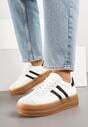 Białe Sneakersy na Grubej Podeszwie z Ozdobnym Wzorem Felimala