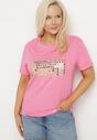 Różowy T-shirt Bawełniany Ozdobiony Cekinami Lirenell
