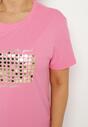 Różowy T-shirt Bawełniany Ozdobiony Cekinami Lirenell