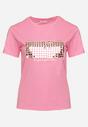 Różowy T-shirt Bawełniany Ozdobiony Cekinami Lirenell
