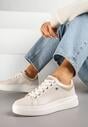 Jasnobeżowe Sneakersy w Stylu Tenisówek na Grubej Podeszwie Zdobione Perforacją Marailia