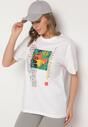 Biała Koszulka T-shirt z Bawełny z Ozdobnym Nadrukiem Savenelle