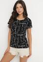 Czarny T-shirt z Bawełny Zdobiony Nadrukiem z Napisami Mirindela