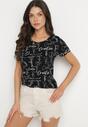 Czarny T-shirt z Bawełny Zdobiony Nadrukiem z Napisami Mirindela