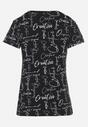 Czarny T-shirt z Bawełny Zdobiony Nadrukiem z Napisami Mirindela