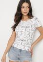 Biały T-shirt z Bawełny Zdobiony Nadrukiem z Napisami Mirindela