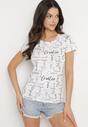 Biały T-shirt z Bawełny Zdobiony Nadrukiem z Napisami Mirindela