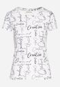 Biały T-shirt z Bawełny Zdobiony Nadrukiem z Napisami Mirindela
