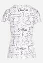 Biały T-shirt z Bawełny Zdobiony Nadrukiem z Napisami Mirindela