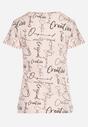 Różowy T-shirt z Bawełny Zdobiony Nadrukiem z Napisami Mirindela