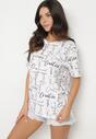 Biały T-shirt Oversize z Bawełny Zdobiony Nadrukiem Sinelra