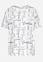 Biały T-shirt Oversize z Bawełny Zdobiony Nadrukiem Sinelra