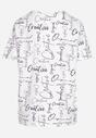 Biały T-shirt Oversize z Bawełny Zdobiony Nadrukiem Sinelra