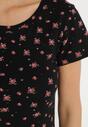 Czarny Bawełniany T-shirt w Kwiatowy Wzór Savele