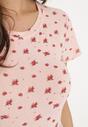 Różowy Bawełniany T-shirt w Kwiatowy Wzór Savele
