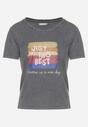 Ciemnoszary Bawełniany T-shirt Ozdobiony Nadrukiem Alonera