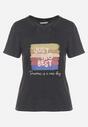 Czarny Bawełniany T-shirt Ozdobiony Nadrukiem Alonera