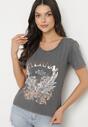 Ciemnoszary T-shirt z Bawełny z Nadrukiem Erenova