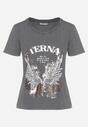 Ciemnoszary T-shirt z Bawełny z Nadrukiem Erenova