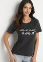 Czarny Bawełniany T-shirt z Metalicznym Nadrukiem Savariae
