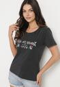 Czarny Bawełniany T-shirt z Metalicznym Nadrukiem Savariae