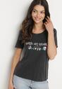 Czarny Bawełniany T-shirt z Metalicznym Nadrukiem Savariae