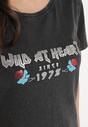 Czarny Bawełniany T-shirt z Metalicznym Nadrukiem Savariae