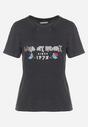 Czarny Bawełniany T-shirt z Metalicznym Nadrukiem Savariae