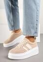 Ciemnobeżowe Sneakersy w Stylu Klasycznych Tenisówek na Grubej Podeszwie Rediree