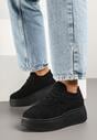 Czarne Sneakersy w Stylu Tenisówek na Platformie z Szydełkową Cholewką Filusenia