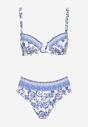 Niebieskie Bikini w Ornamentalny Wzór Biustonosz i Majtki Figi Mirazia