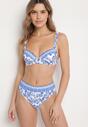 Niebieskie Bikini w Ornamentalny Wzór Biustonosz i Majtki Figi Mirazia